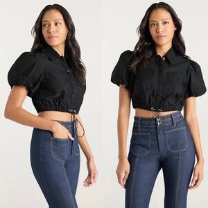 Cinq A Sept Sirani Short Puff-Sleeve Drawstring Crop Length Nylon Jacket Small